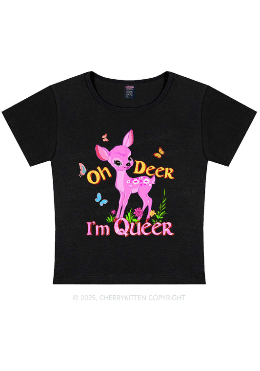 Oh Deer Im Queer Pride Y2K Baby Tee Cherrykitten