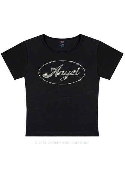 Rhinestone Angel Y2K Baby Tee Cherrykitten