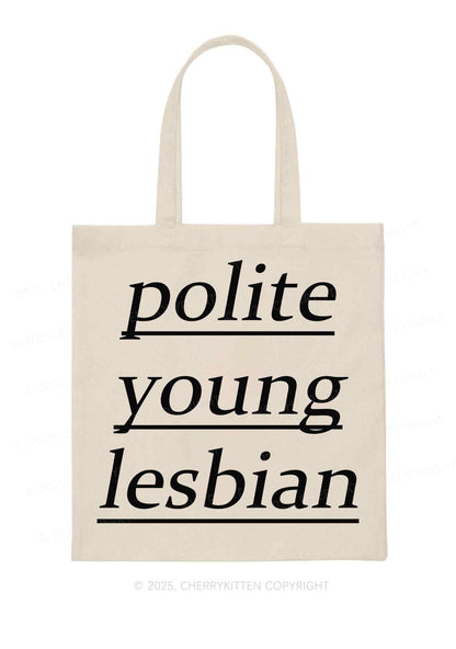 Polite Young Lesbian Pride Y2K Canvas Tote Bag Cherrykitten