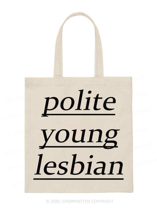 Polite Young Lesbian Pride Y2K Canvas Tote Bag Cherrykitten