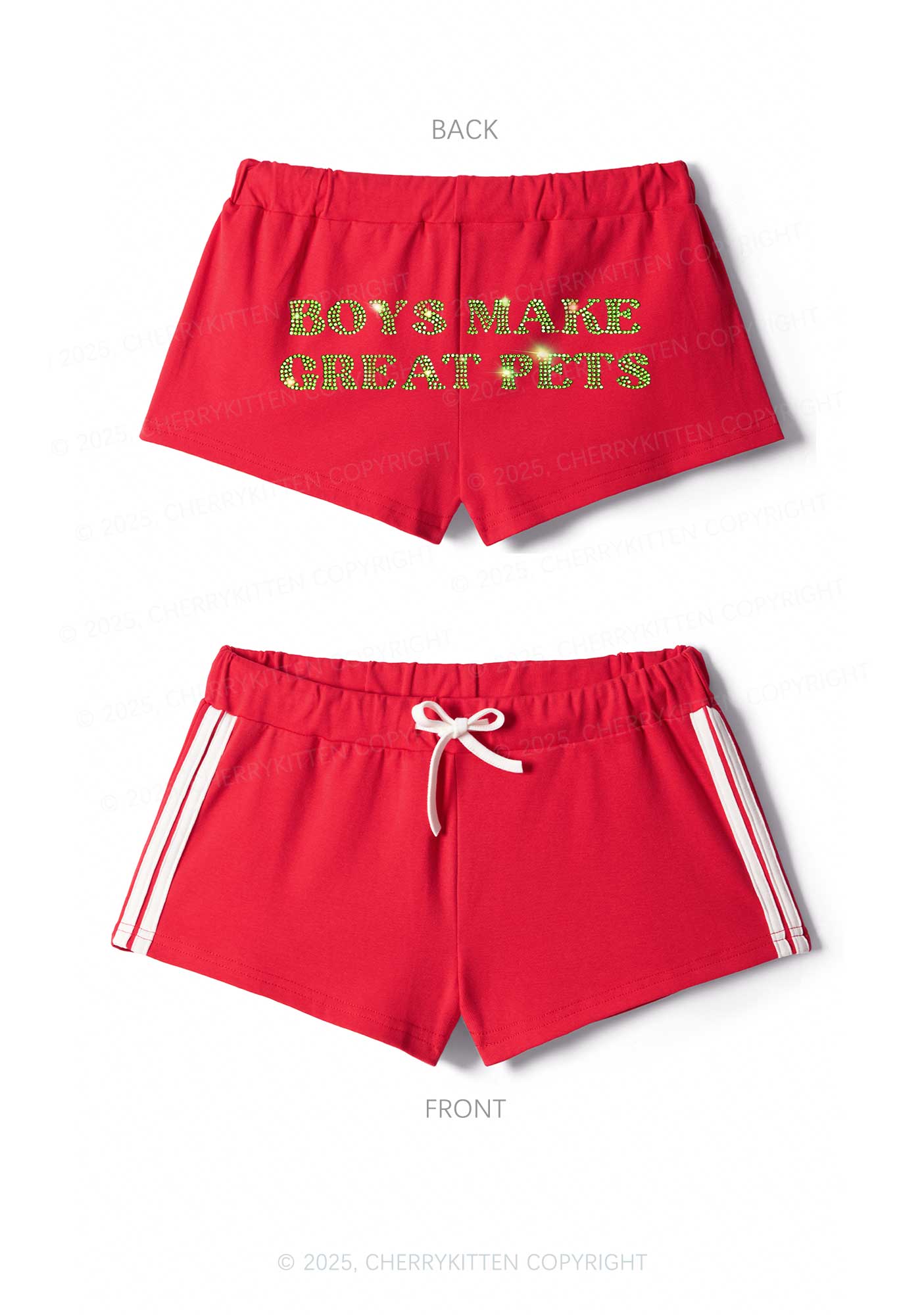 Rhinestone Boys Make Gr8 Pets Y2K Drawstring Mini Shorts Cherrykitten