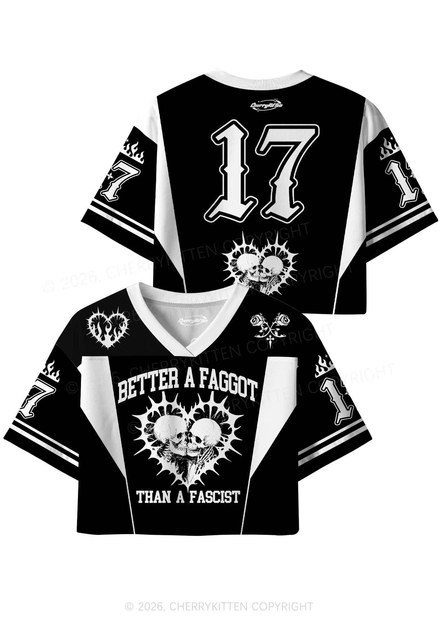 Better A Faggot Than A Fascist Pride Y2K Crop Sport Jersey Shirts Cherrykitten