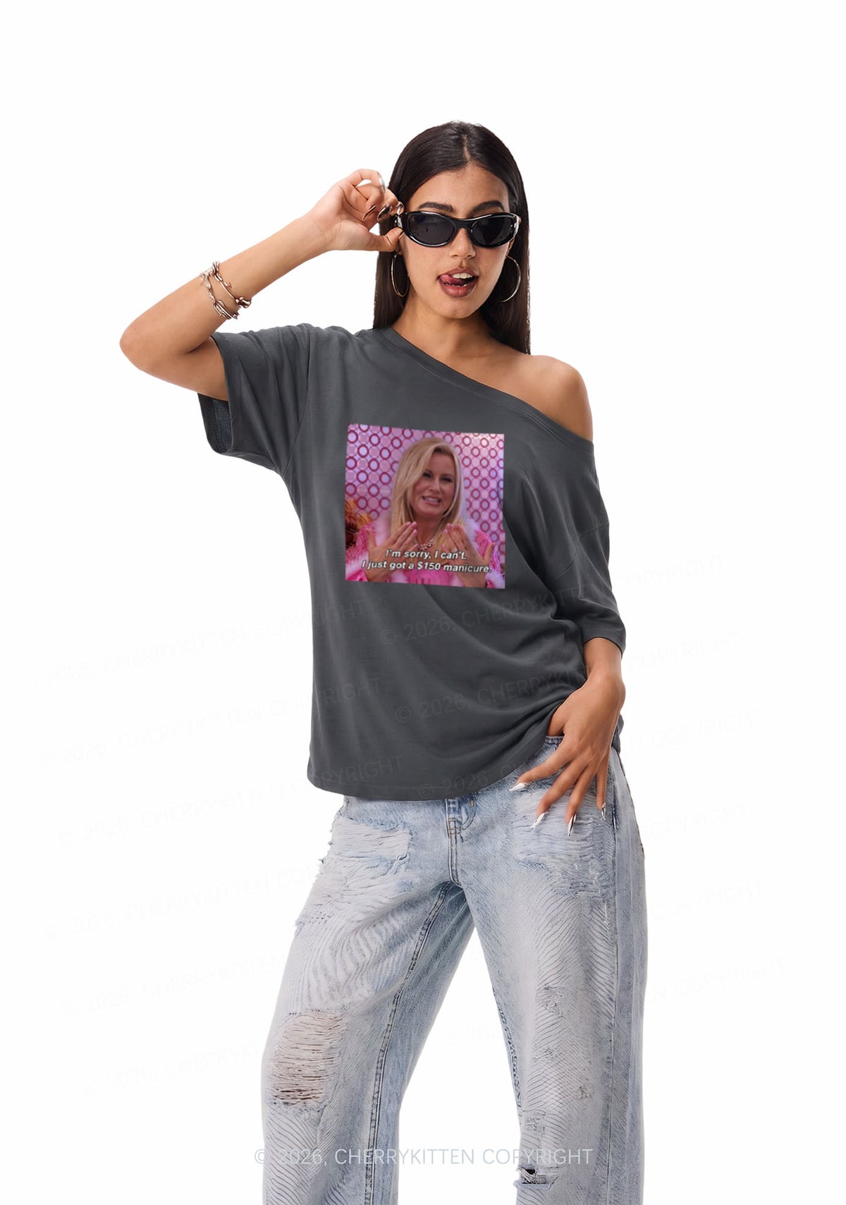 I Just Got Manicure Y2K Off Shoulder Tee Cherrykitten