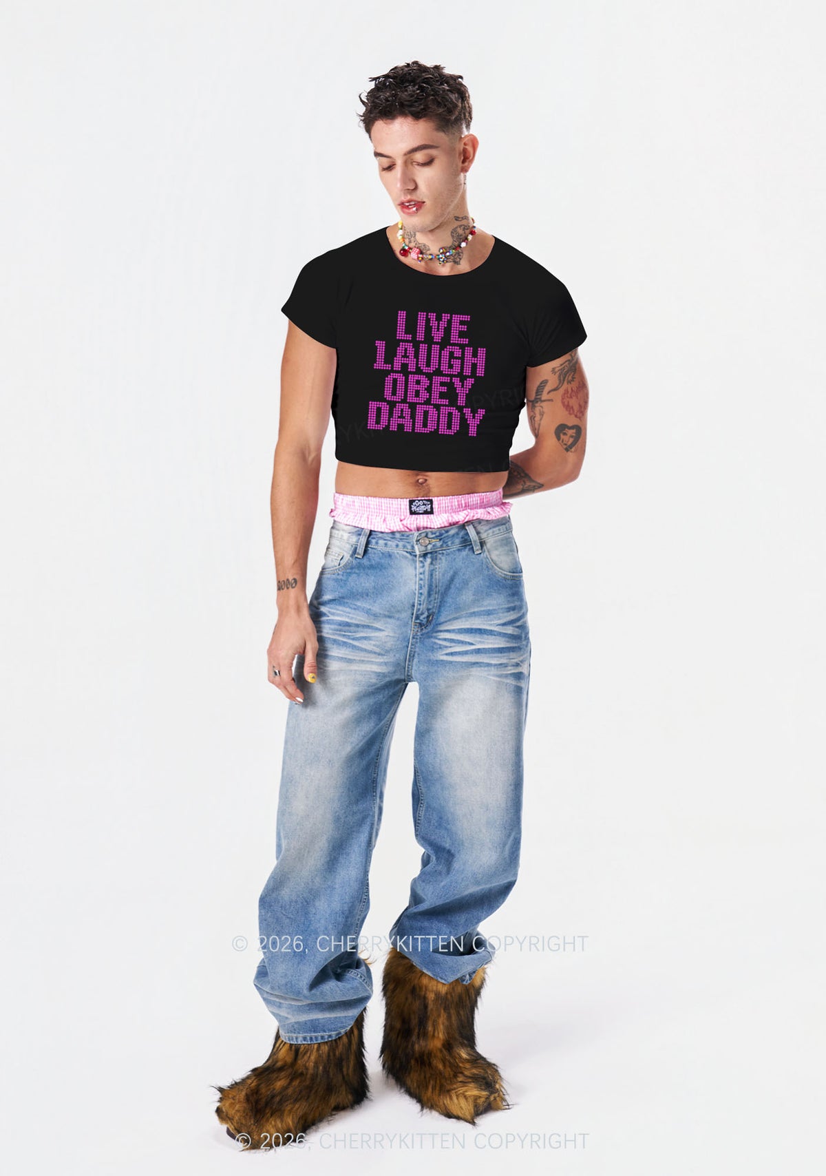 Live Laugh Obey Daddy Y2K Baby Tee Cherrykitten