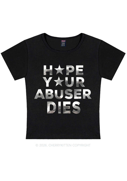 Abuser Dies Silver Foil Printed Y2K Baby Tee Cherrykitten
