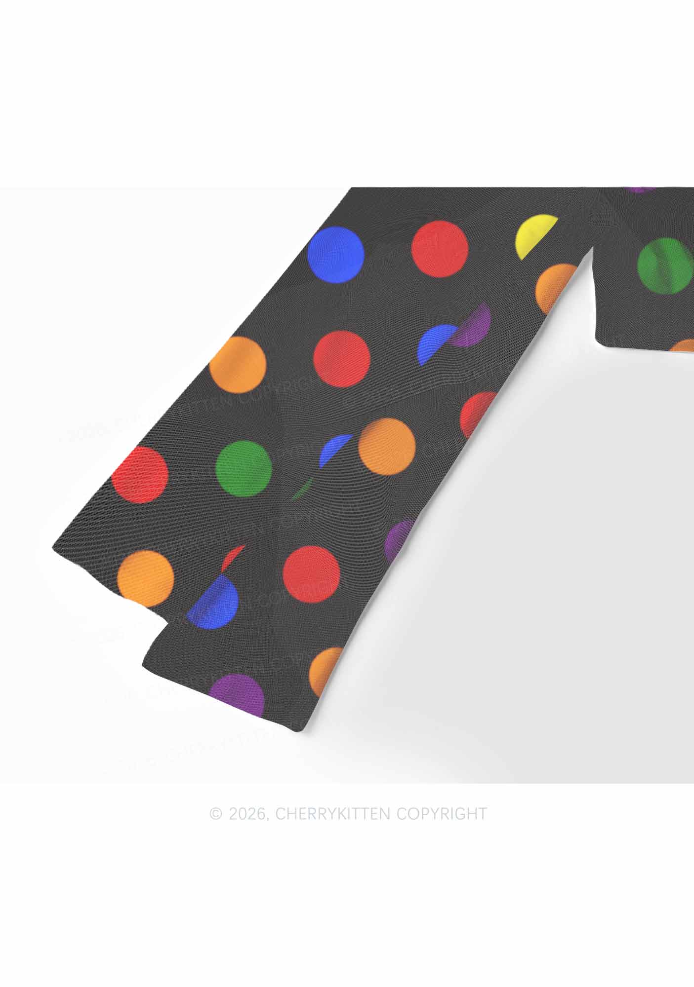 Rainbow Dots On Black Pride Y2K Mesh Long Sleeve Crop Top Cherrykitten