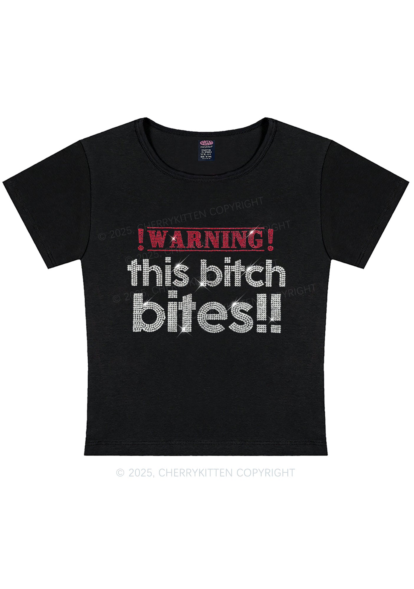Rhinestone This Bxxch Bites Y2K Baby Tee Cherrykitten