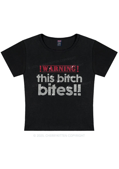 Rhinestone This Bxxch Bites Y2K Baby Tee Cherrykitten