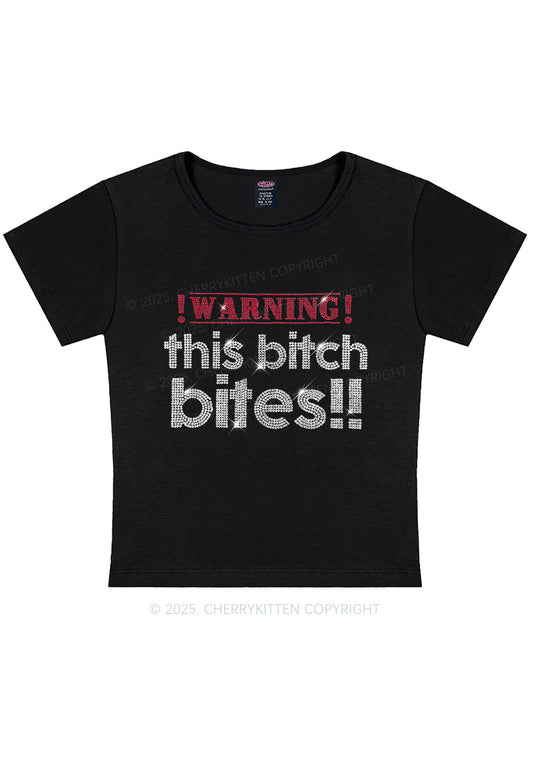 Rhinestone This Bxxch Bites Y2K Baby Tee Cherrykitten