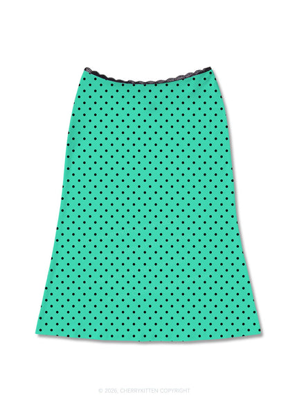 Black Dots On Aqua Green Y2K Print Midi Skirt Cherrykitten
