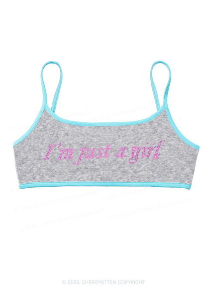 Rhinestone Im Just A Girl Y2K Super Crop Cami Cherrykitten