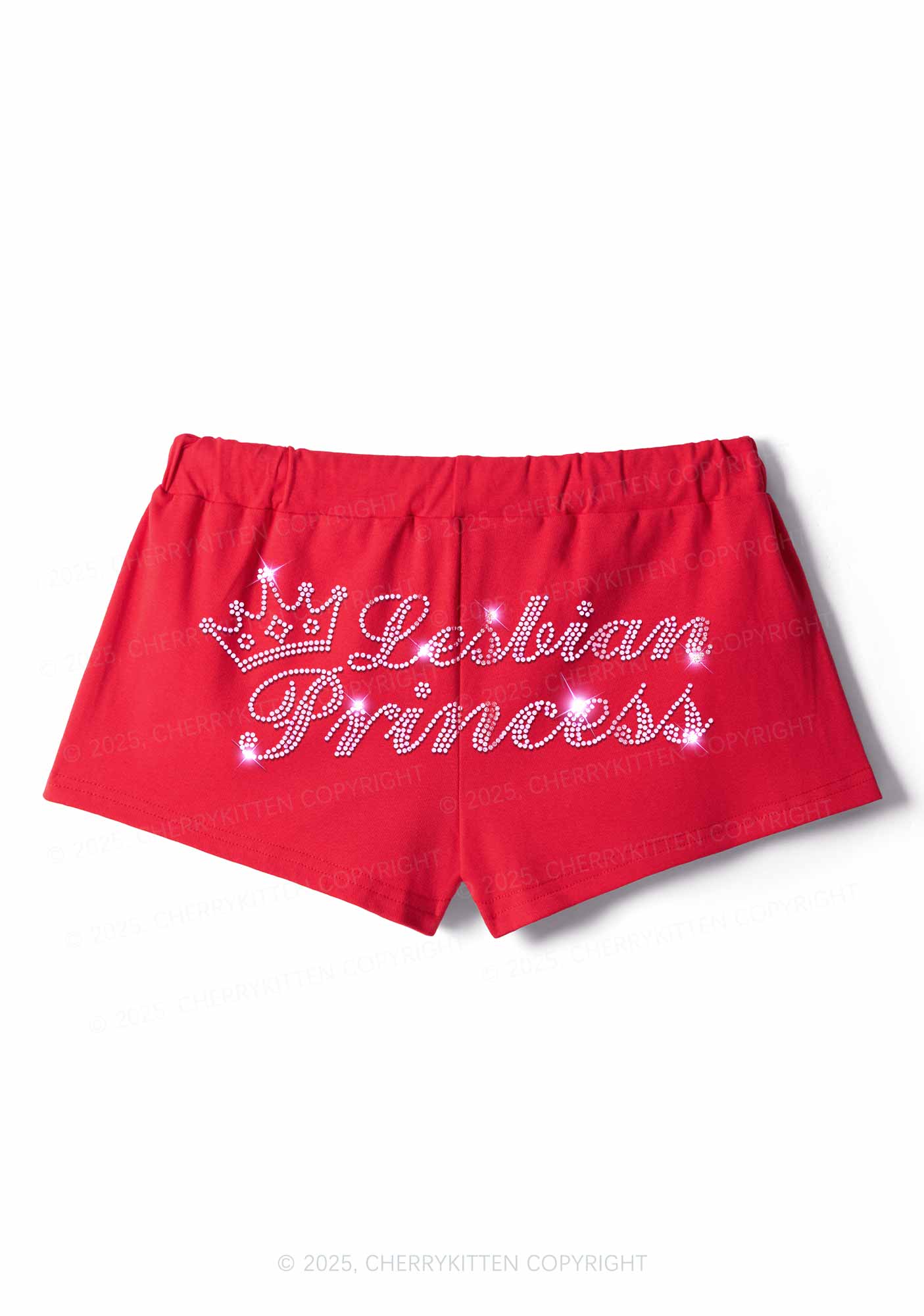 Rhinestone Lesbian Princess Pride Y2K Drawstring Mini Shorts Cherrykitten