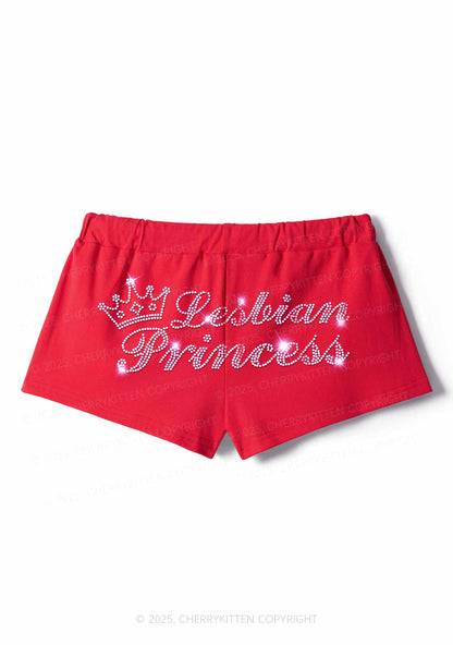 Rhinestone Lesbian Princess Pride Y2K Drawstring Mini Shorts Cherrykitten