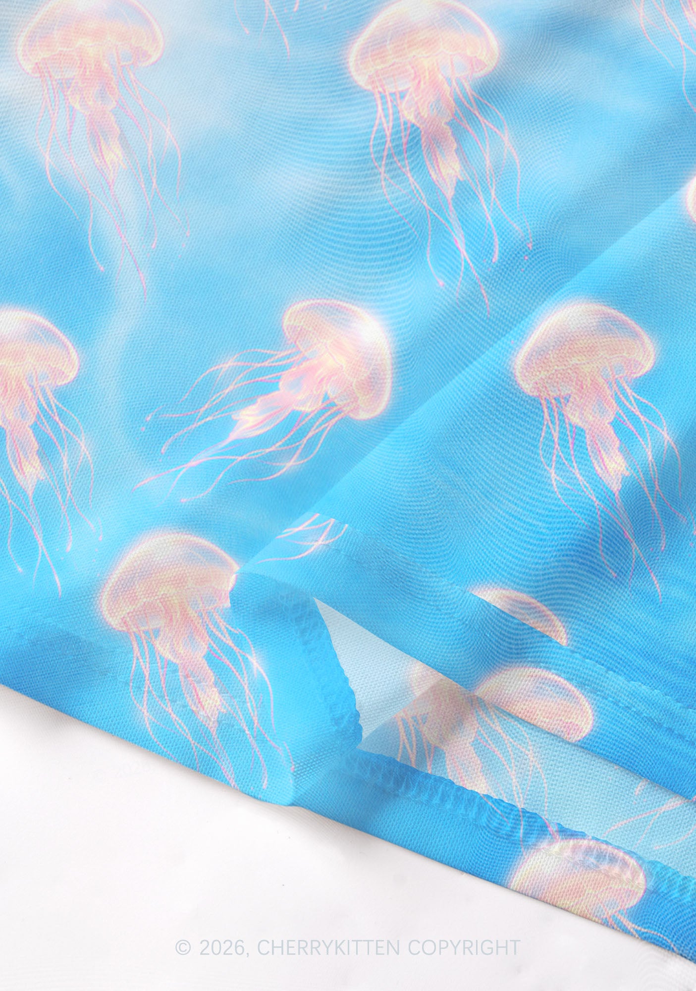 Pink Jellyfish Underwater Y2K Mesh Crop Top Cherrykitten