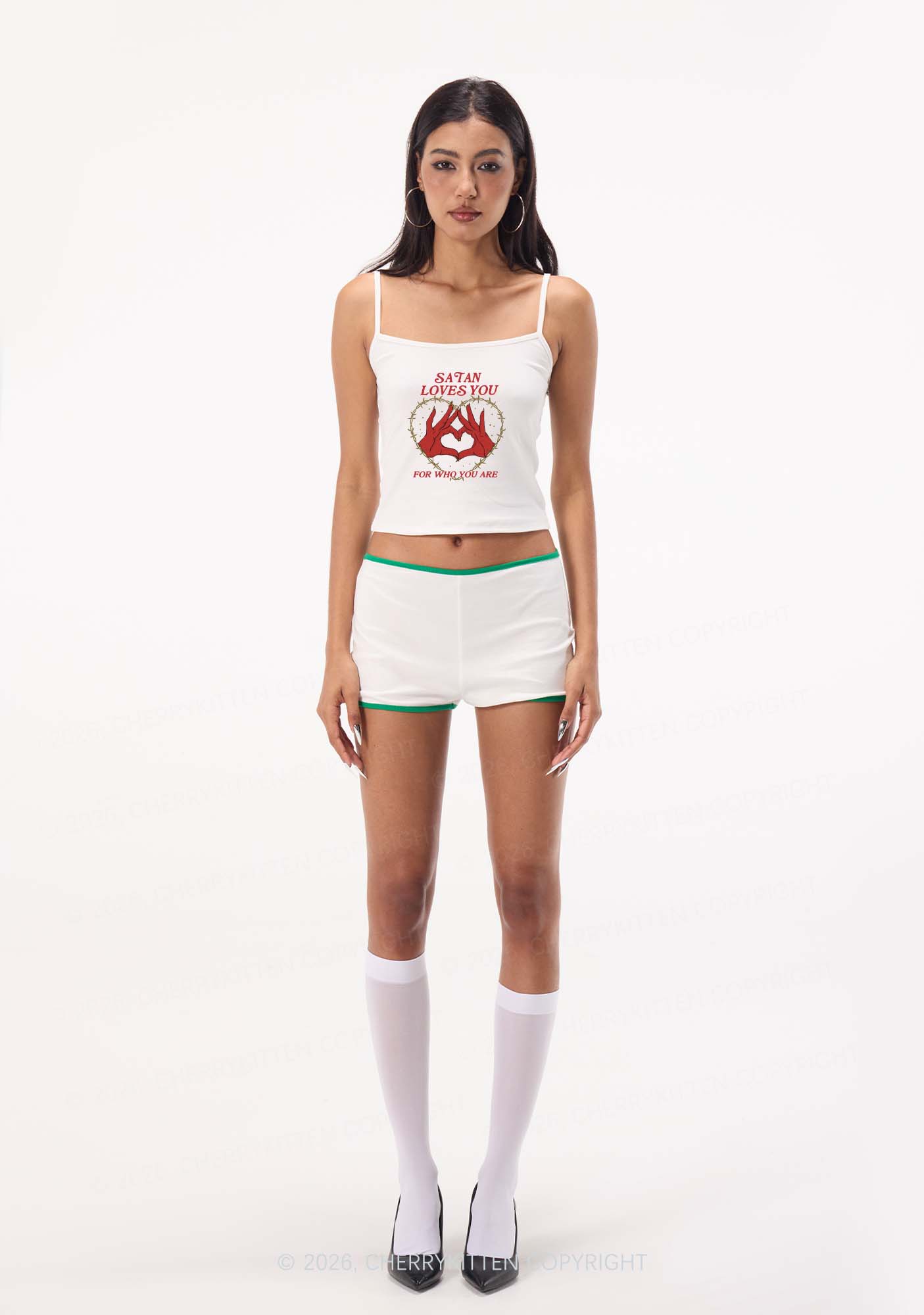 Satan Loves You Heart Halloween Y2K Spaghetti Strap Cami Cherrykitten