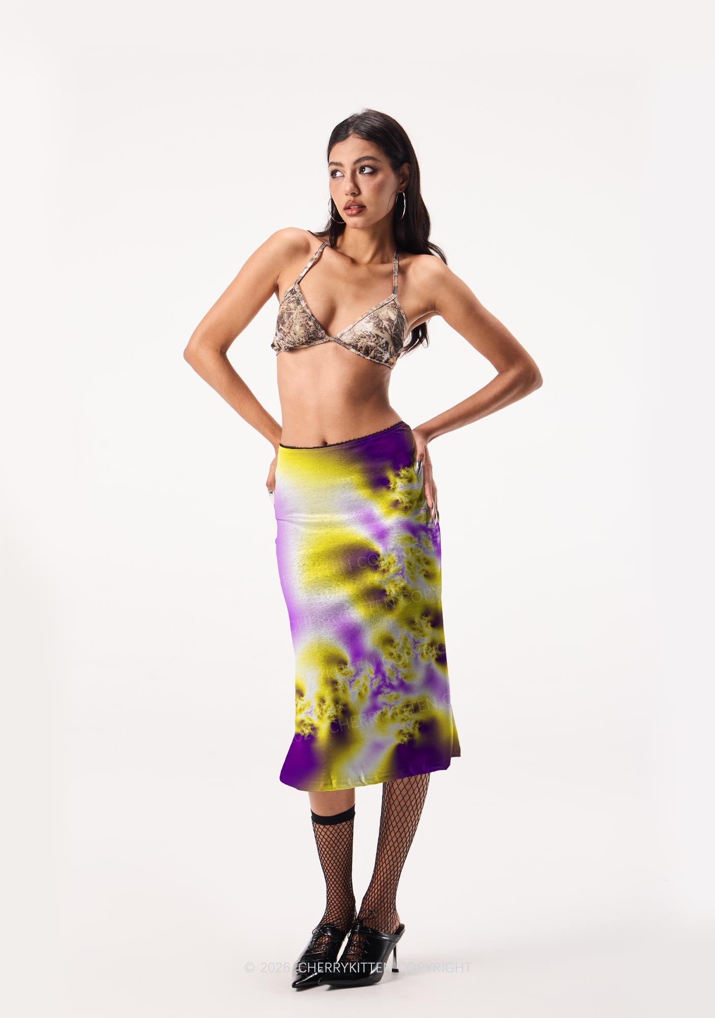 Nonbinary Thermal Pride Y2K Print Midi Skirt Cherrykitten