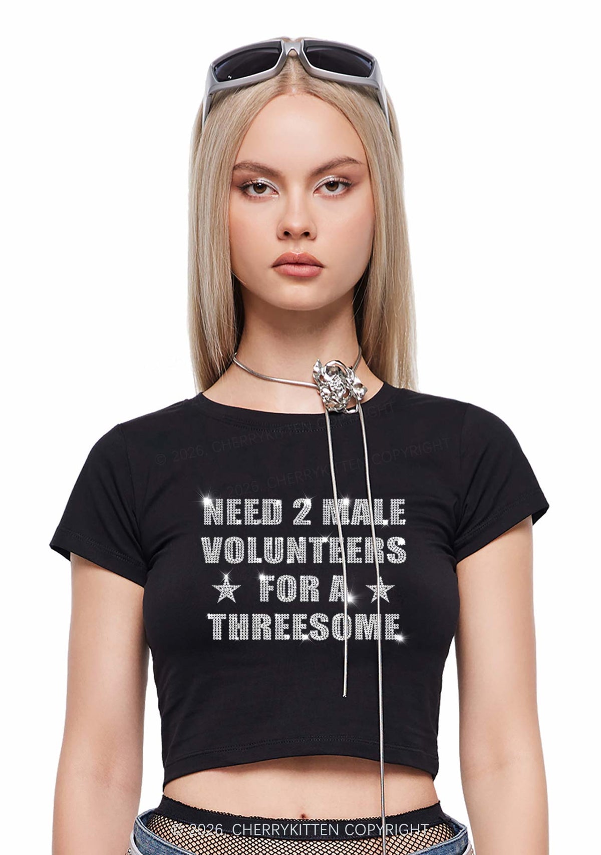 Rhinestone Need Two Male Volunteers Y2K Baby Tee Cherrykitten