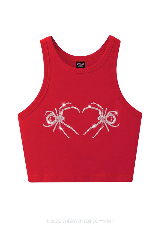 Rhinestone Skull Spider Y2K Crop Tank Top Cherrykitten