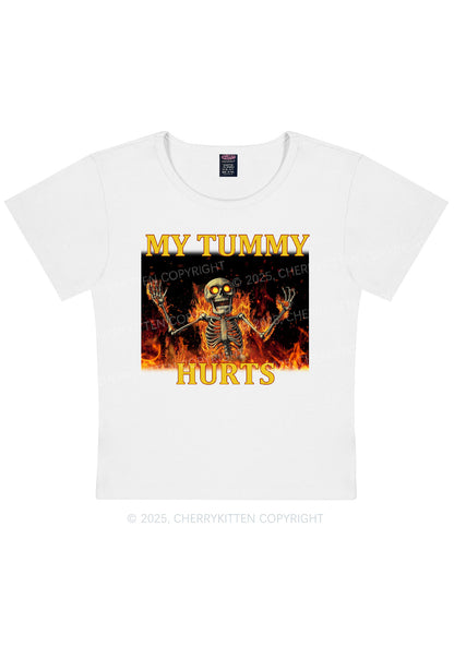 Skeleton Tummy Hurts Y2K Baby Tee Cherrykitten