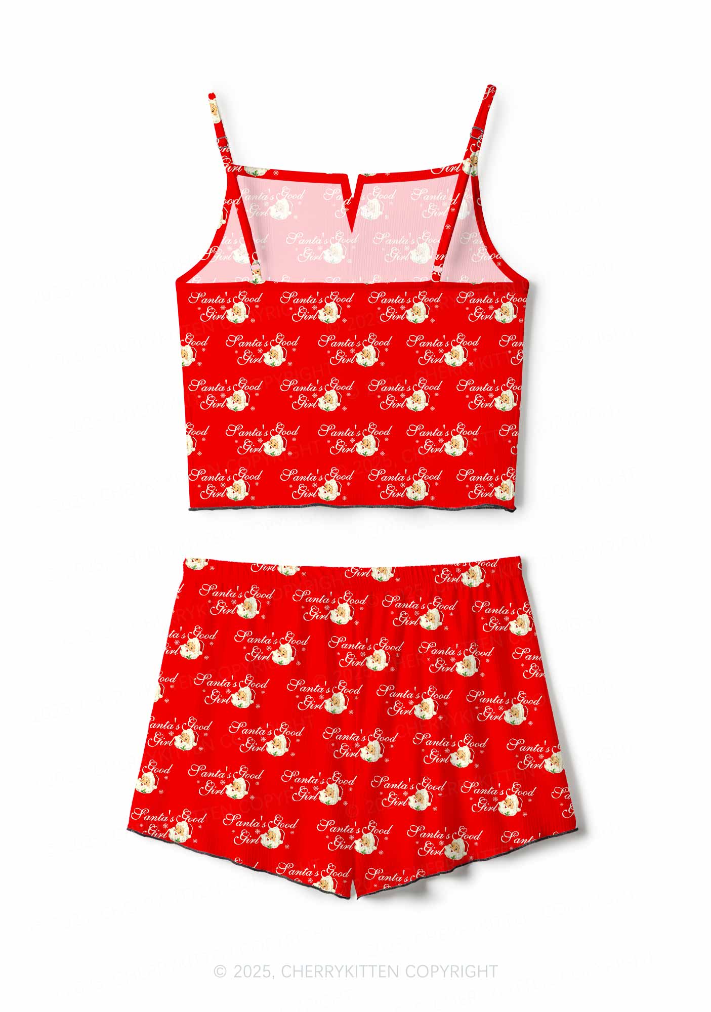 Christmas Santas Good Girl Y2K Print Cami Shorts Pajama Set Cherrykitten