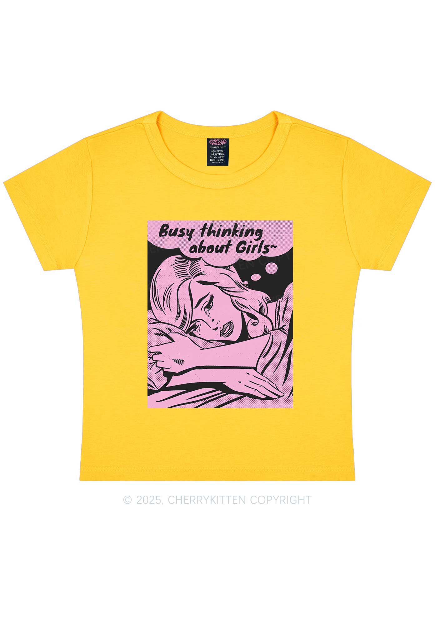 Busy Thinking About Girls Y2K Baby Tee Cherrykitten
