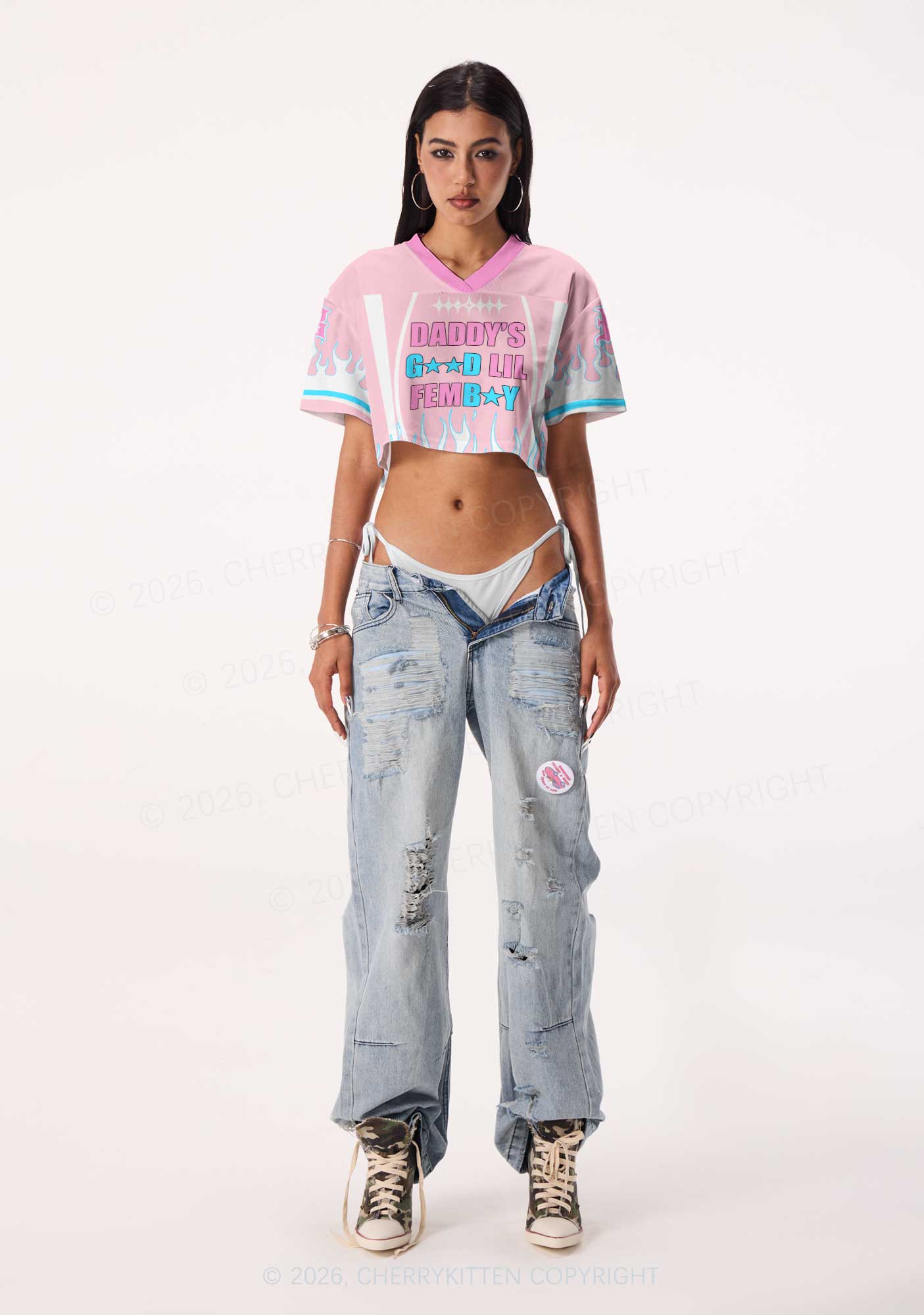 Daddys Good Lil Femboy Pride Y2K Crop Sport Jersey Shirts Cherrykitten