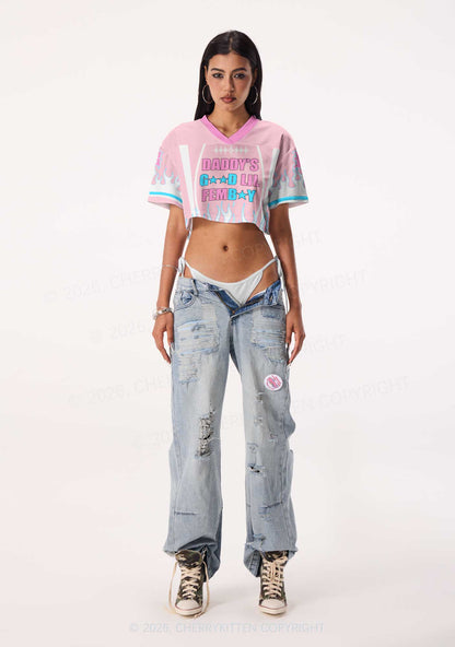 Daddys Good Lil Femboy Pride Y2K Crop Sport Jersey Shirts Cherrykitten