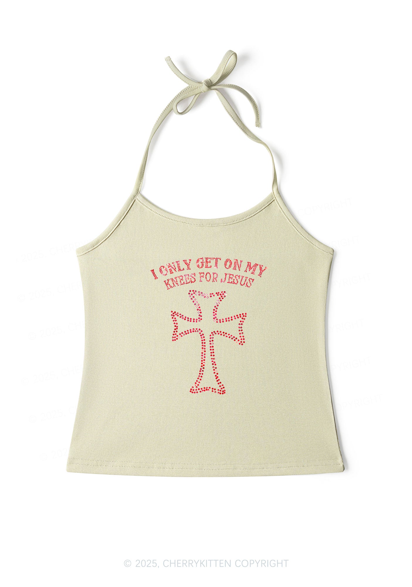 Rhinestone Get On Knees For Jesus Y2K Halter Neck Cami Cherrykitten