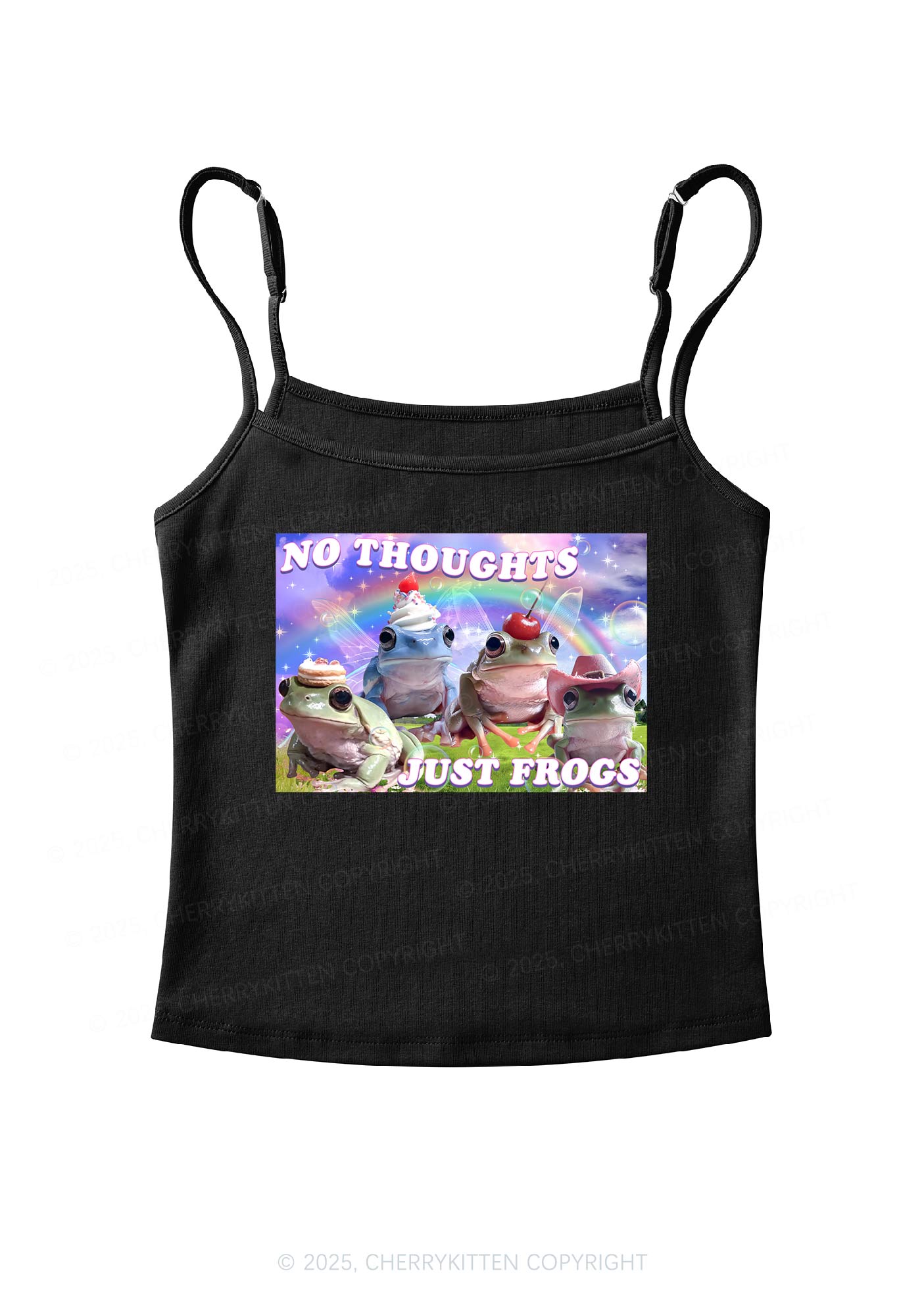 No Thoughts Just Frogs Y2K Spaghetti Strap Cami Cherrykitten