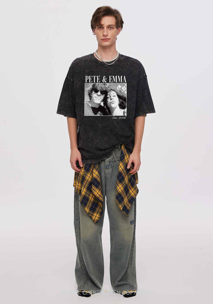 Custom Lover Photo Y2K Shirts Washed Tee Cherrykitten