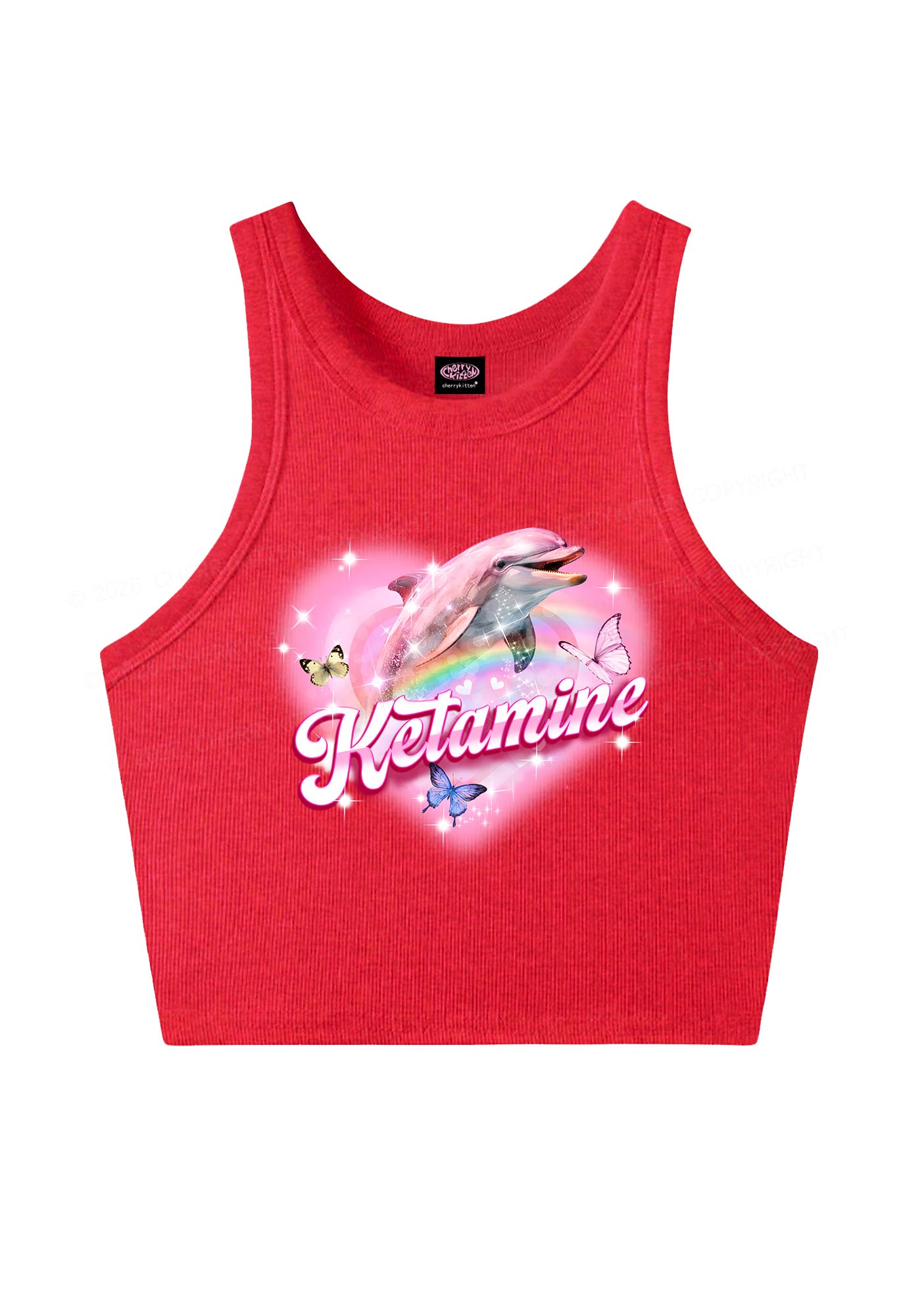 Pink K Dolphin Y2K Crop Tank Top Cherrykitten