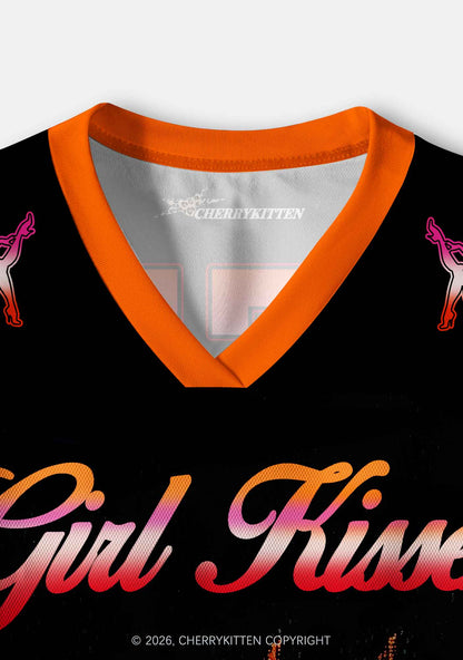 Girl Kisser Lesbian Flame Pride Y2K Crop Sport Jersey Shirts Cherrykitten
