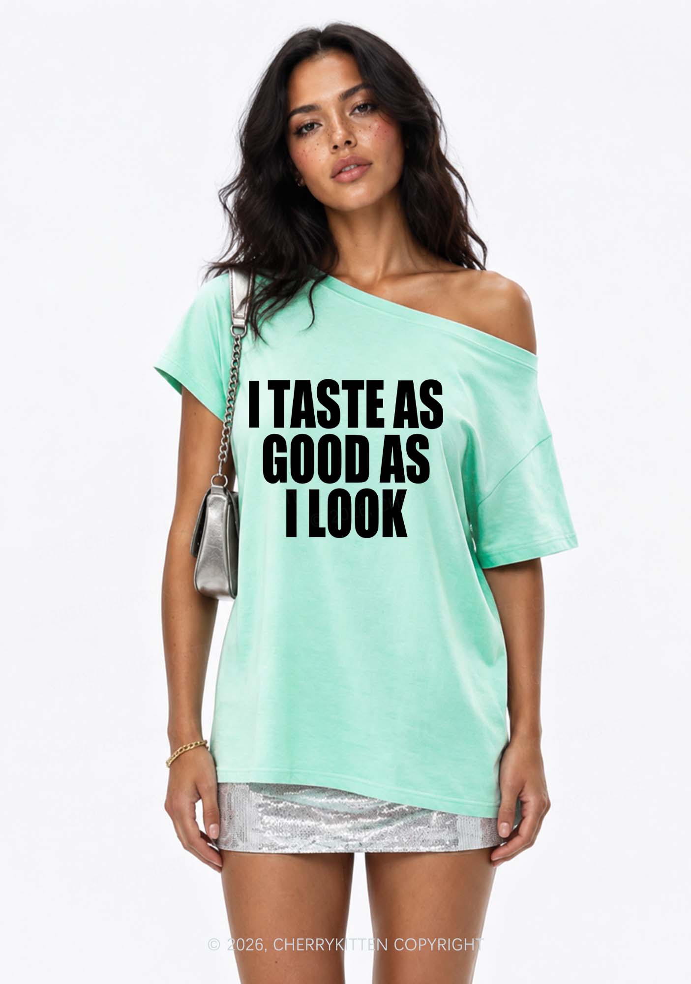 Taste Good Y2K Off Shoulder Tee Cherrykitten