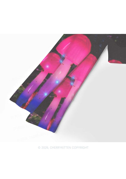 Bisexual Glowing Mushroom Pride Y2K Mesh Long Sleeve Crop Top Cherrykitten