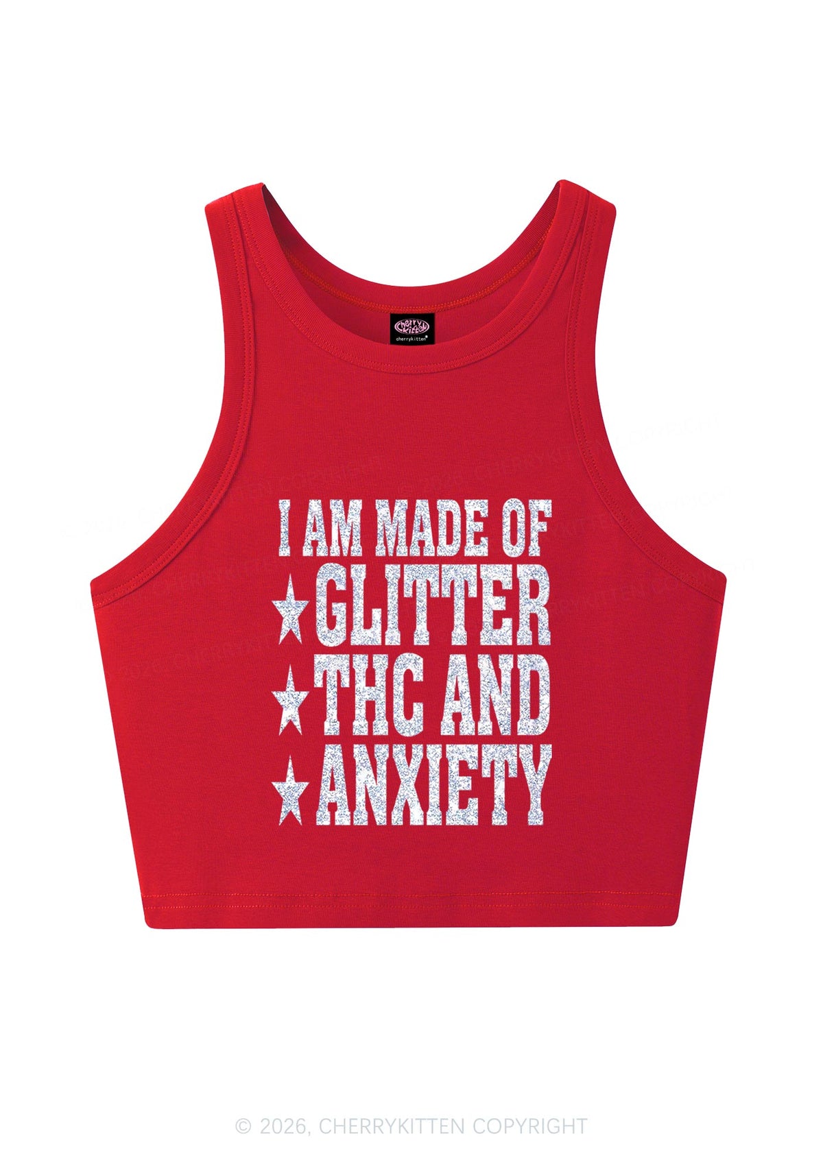 Made Of Glitter Thc Anxiety Y2K Crop Tank Top Cherrykitten