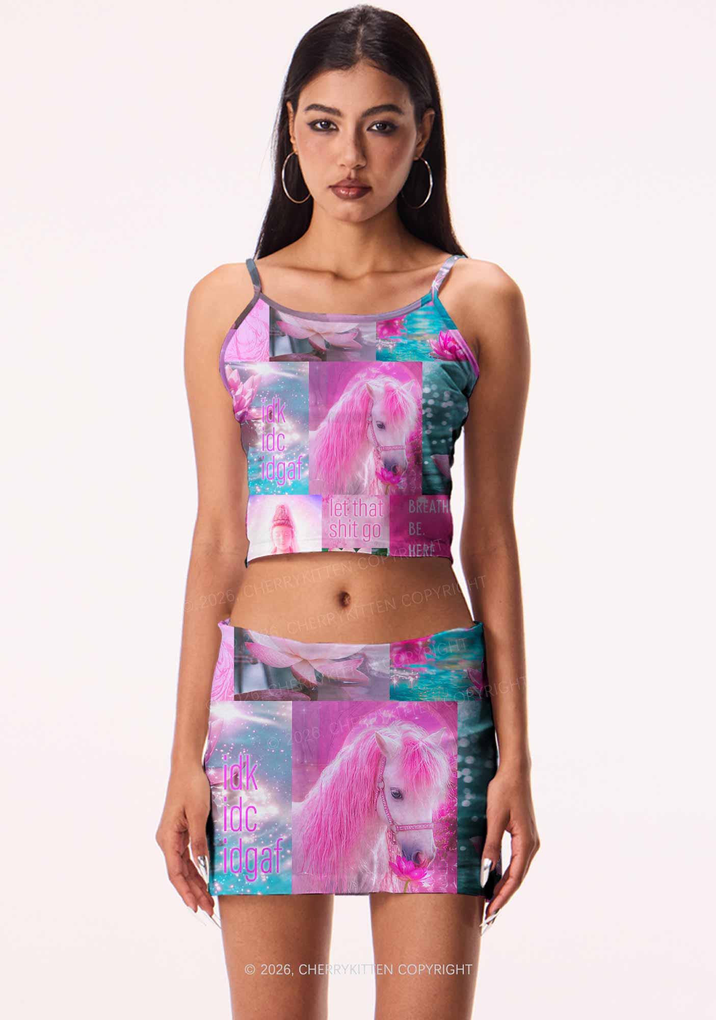 Pink Unicorn Collage Art Y2K Print Mini Skirt Cherrykitten