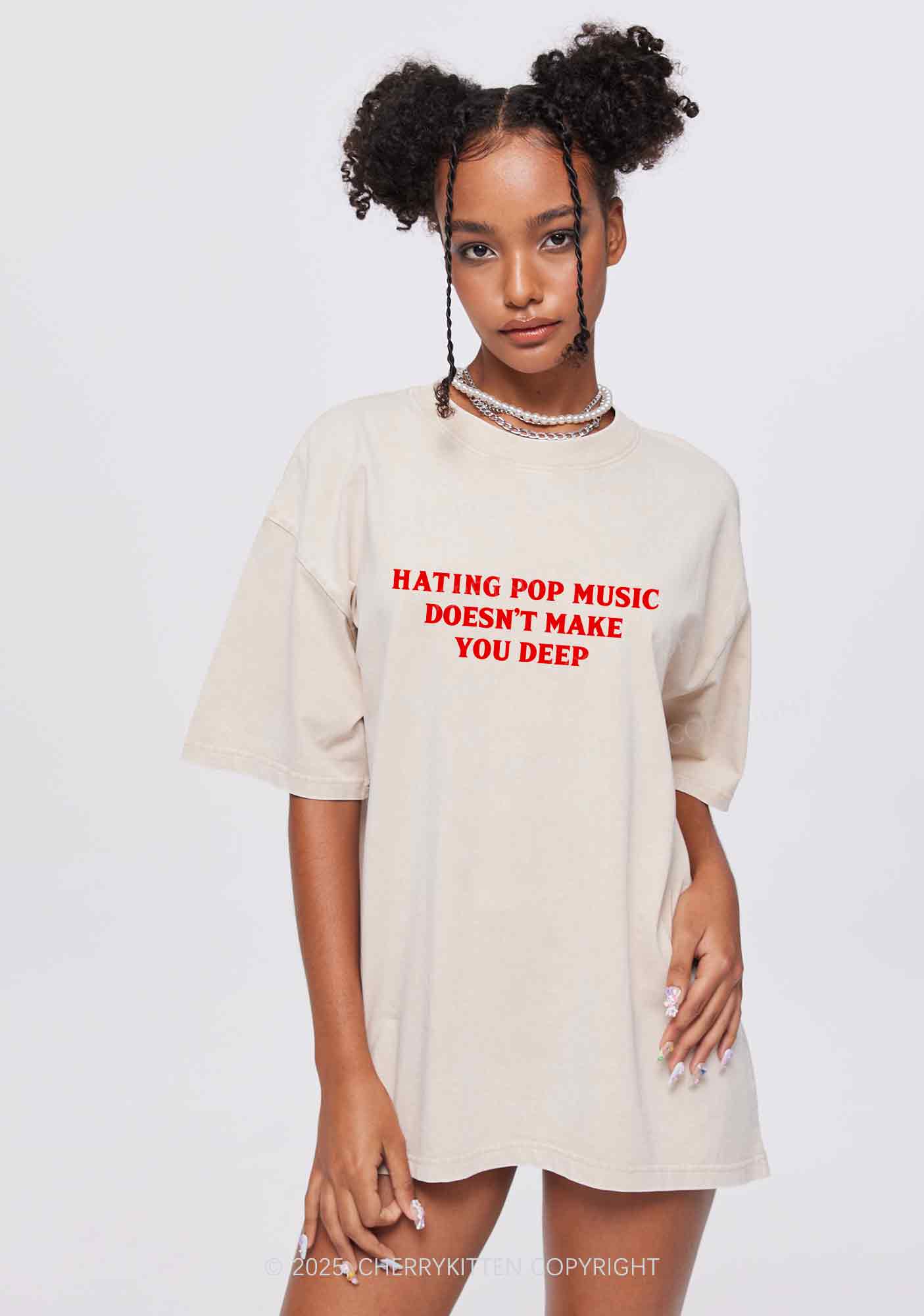 Hating Pop Music Y2K Shirts Washed Tee Cherrykitten