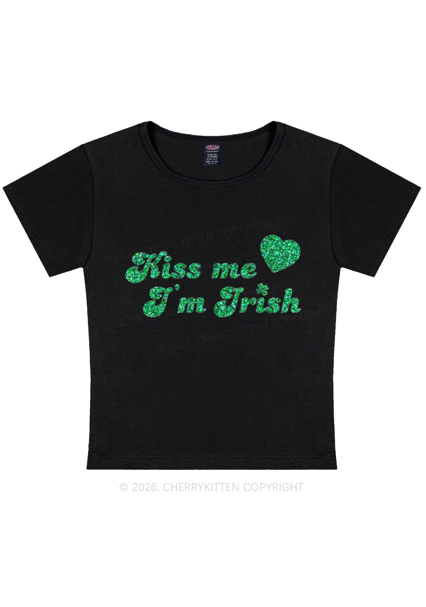 Glitter Kiss Me Im Irish St Patricks Y2K Baby Tee Cherrykitten
