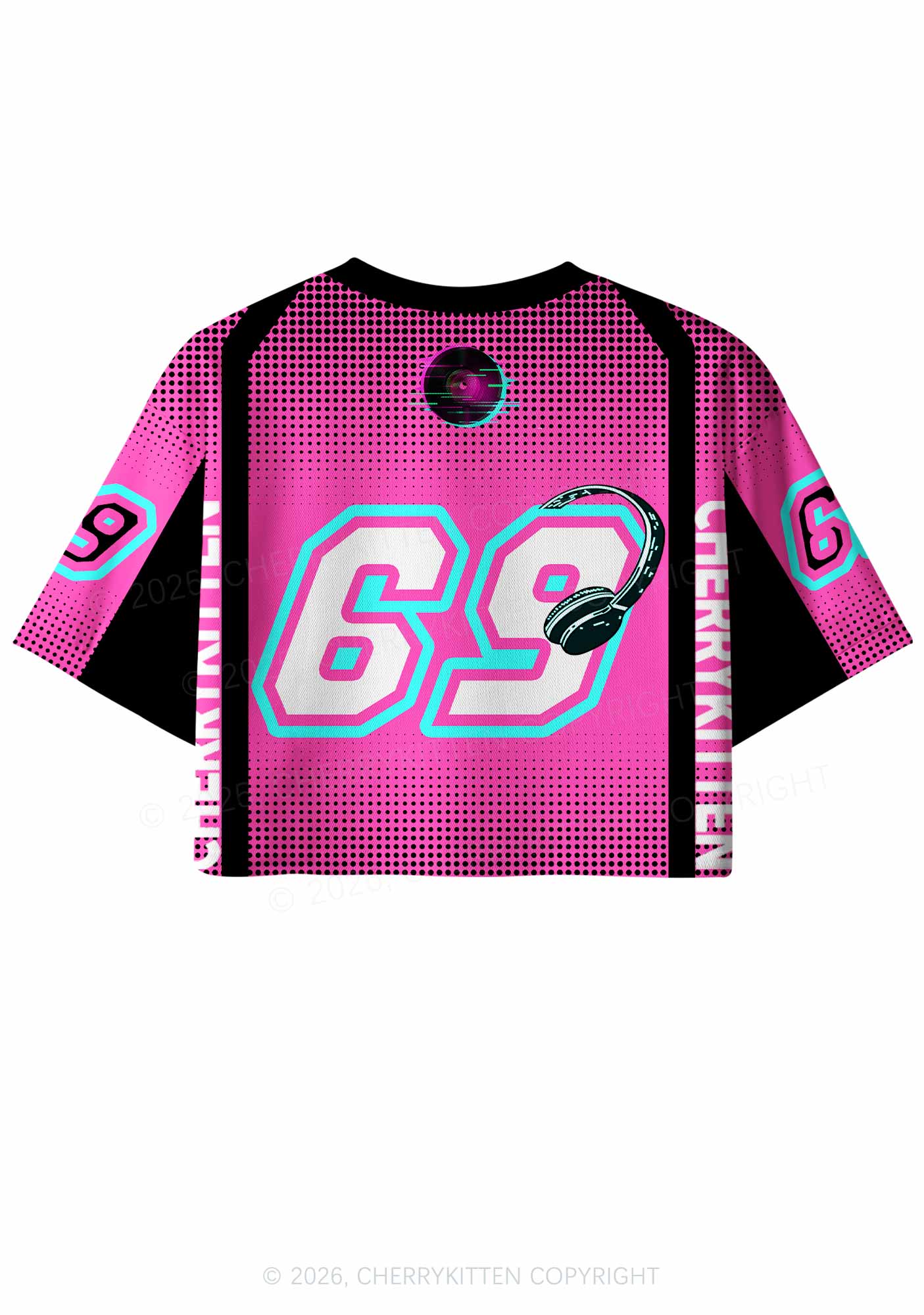 Hot Pink Dibs On The DJ Y2K Crop Sport Jersey Shirts Cherrykitten