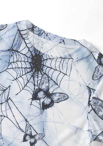 Web And Butterflies Y2K Mesh Crop Top Cherrykitten