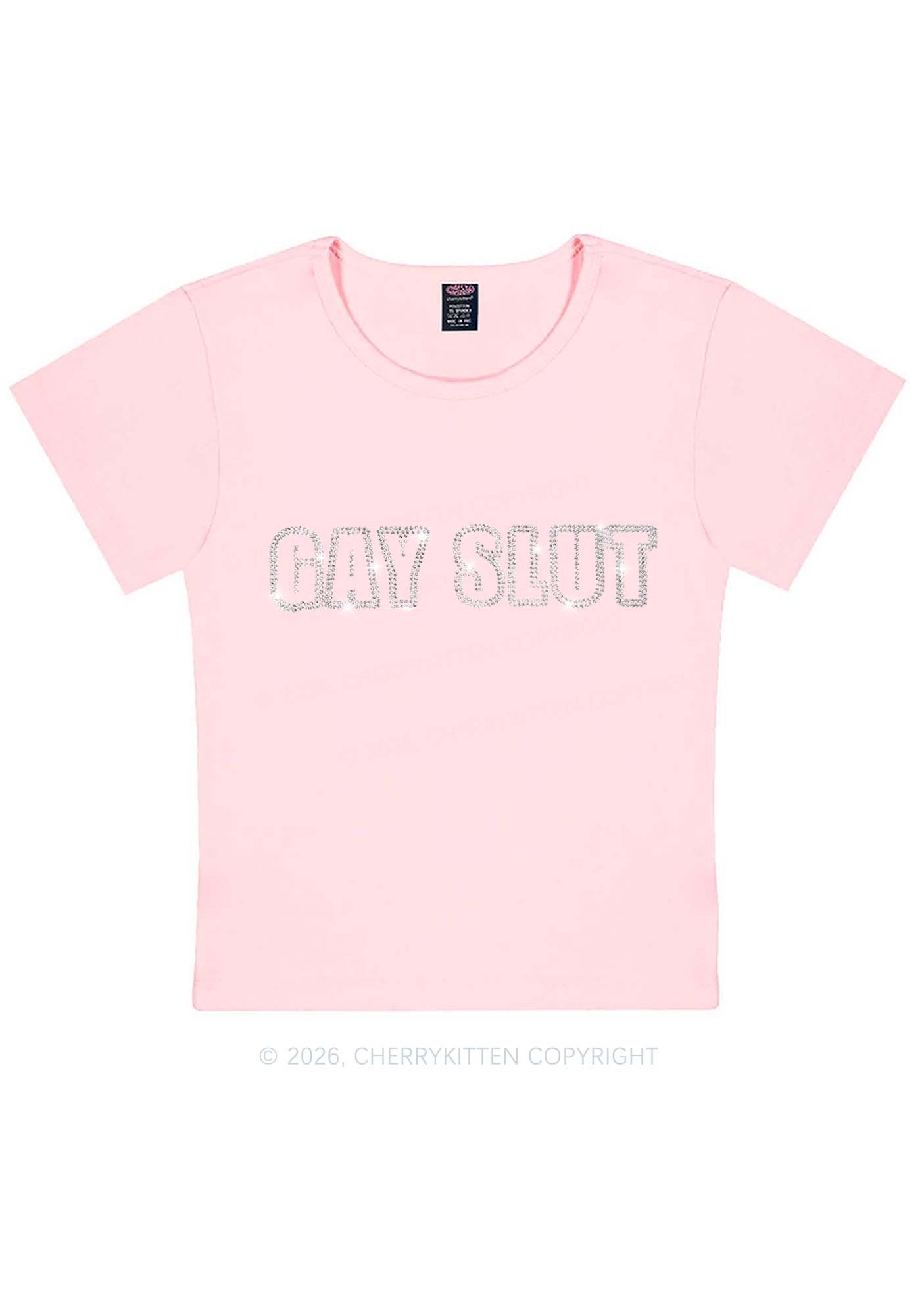 Rhinestone Gay Slxt Pride Y2K Baby Tee Cherrykitten