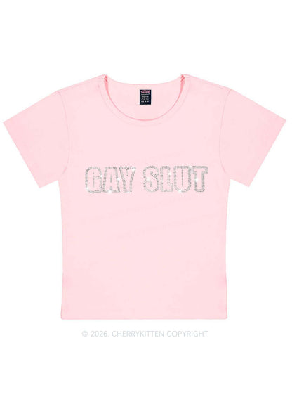 Rhinestone Gay Slxt Pride Y2K Baby Tee Cherrykitten