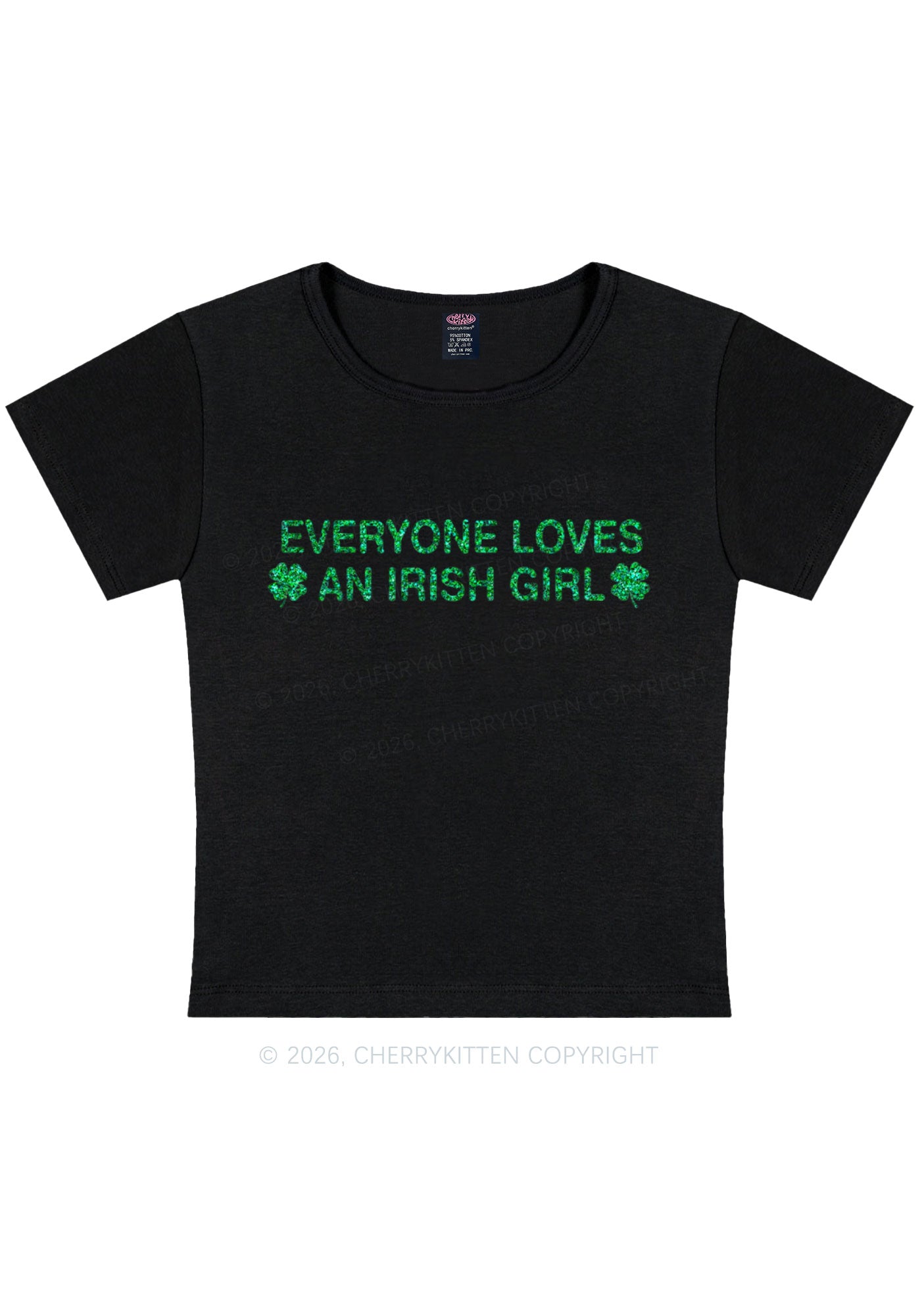 Glitter Everyone Loves Irish Girl St Patricks Y2K Baby Tee Cherrykitten