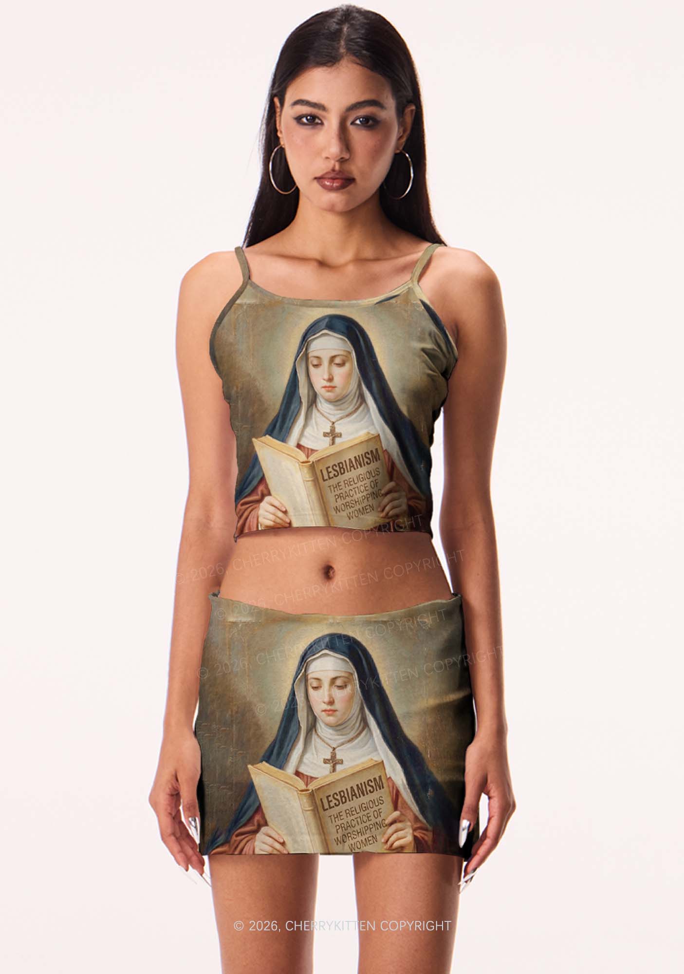 Lesbianism Nun Pride Y2K Print Mini Skirt Cherrykitten