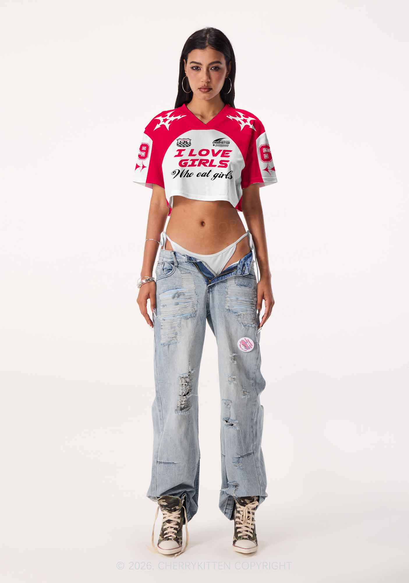 I Love Girls Who Eat Girls Pride Y2K Crop Sport Jersey Shirts Cherrykitten
