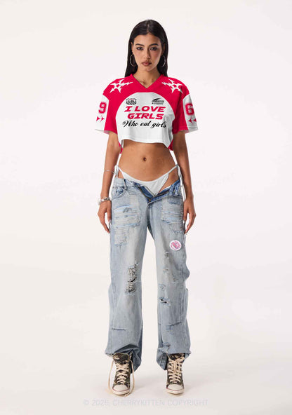 I Love Girls Who Eat Girls Pride Y2K Crop Sport Jersey Shirts Cherrykitten