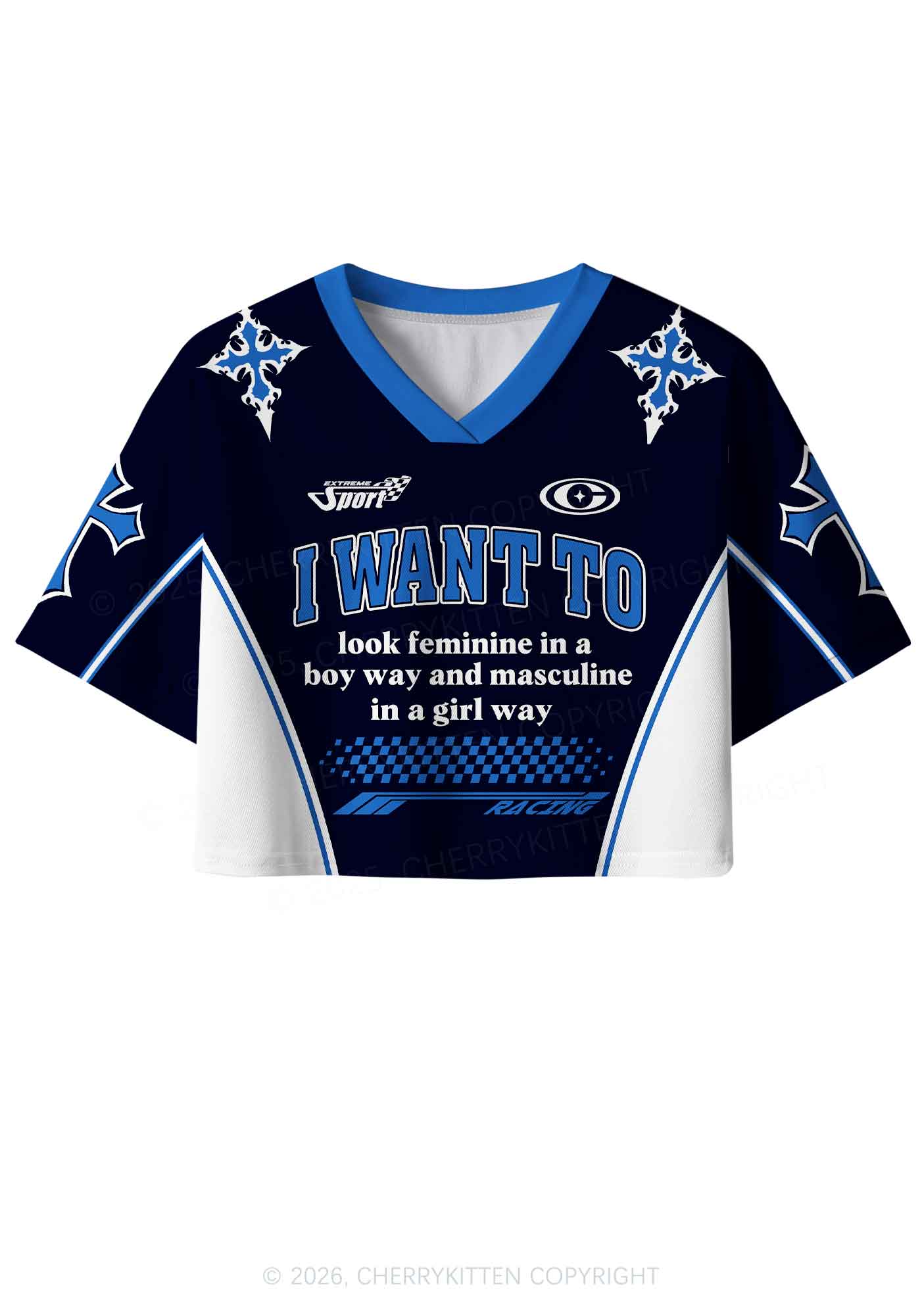 I Want To Feminine Masculine Pride Y2K Crop Sport Jersey Shirts Cherrykitten