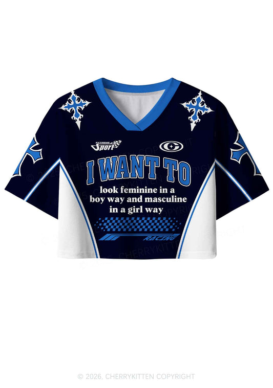 I Want To Feminine Masculine Pride Y2K Crop Sport Jersey Shirts Cherrykitten