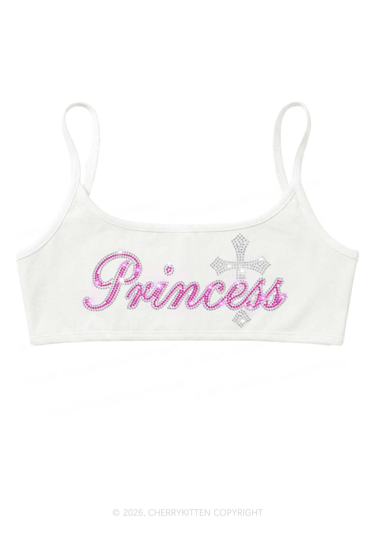 Rhinestone Princess Cross Y2K Super Crop Cami Cherrykitten