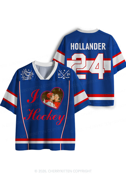 Blue I Love Hockey HR Y2K Sport Jersey Shirts Cherrykitten